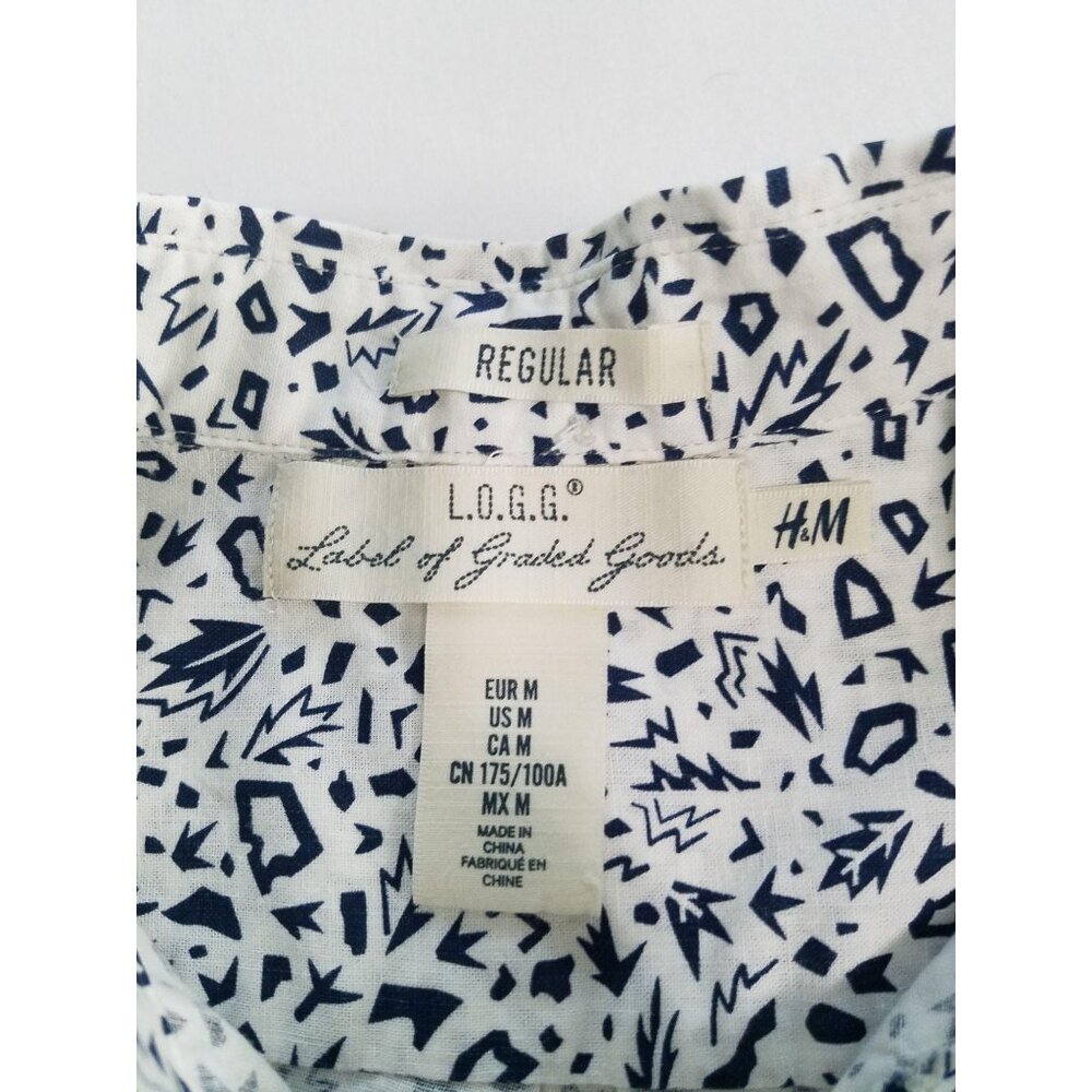 H&M Men’s White Blue Geometrical Pattern Long Sleeve Button Up Shirt Size M 159 - Picture 6 of 10